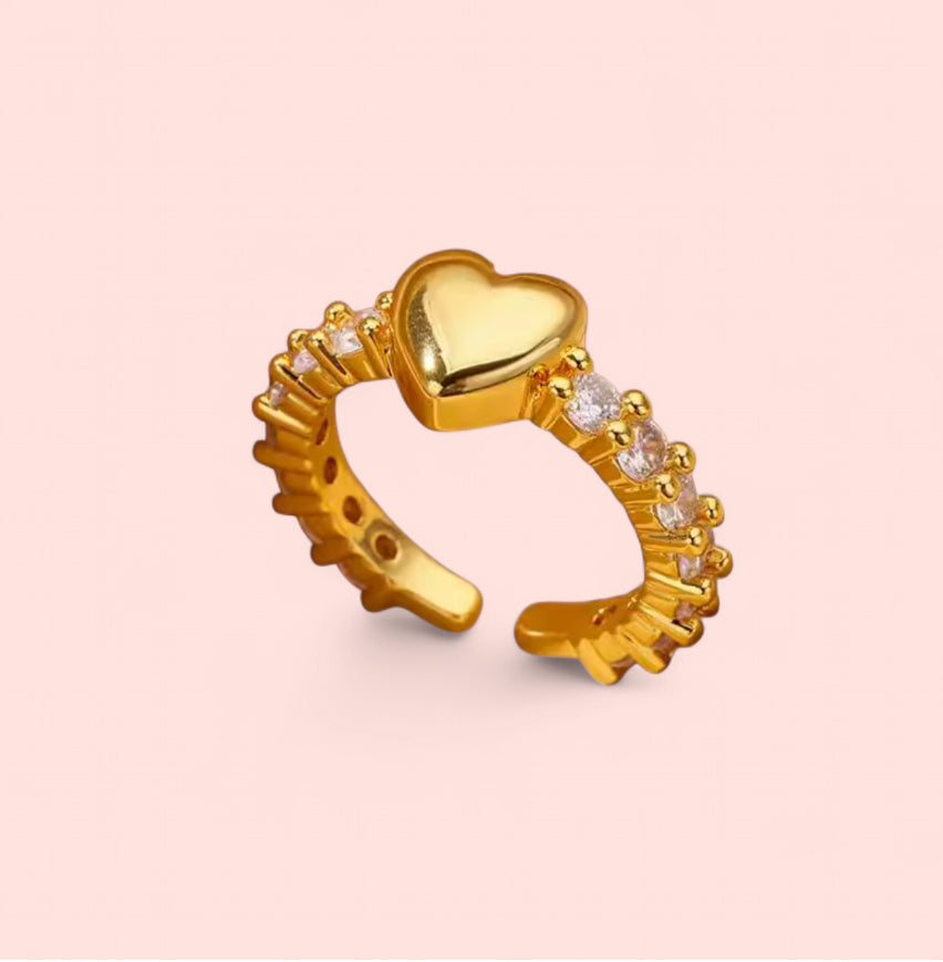 Golden Heart Zircon Stainless Steel Adjustable Ring