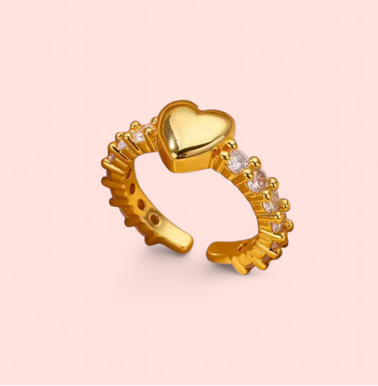 Golden Heart Zircon Stainless Steel Adjustable Ring
