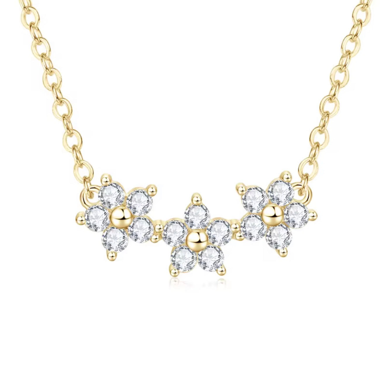Triple Flower Moissanite Necklace and Bar Earring Set 14K Gold Filled (GRA Certified)