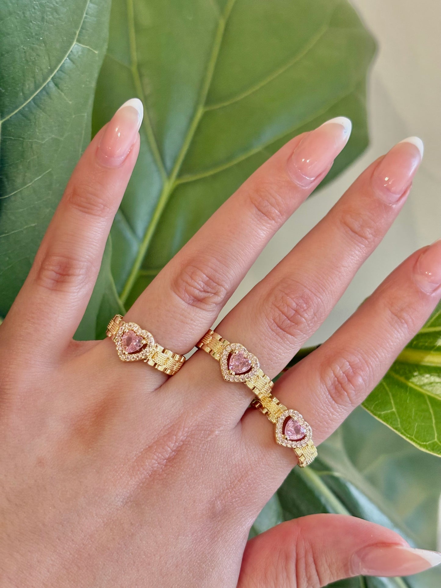 The Luxe Crystal Pink Heart Rollie Gold Filled Ring