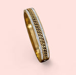 Load image into Gallery viewer, Luxe Gold Bangle Stainless Steel Bracelet: Cuban Chain, Jade, Crystal Pink, Crystal White
