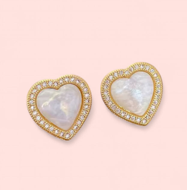 White Heart Zircon Stainless Steel Earrings/ Necklace