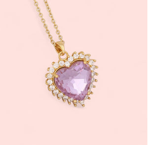 Mermaid Lavender Heart Gold Stainless Steel Necklace