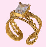 Load image into Gallery viewer, Beaded Zircon Adjustable Stainless Steel Ring: Emerald Green and Crystal White
