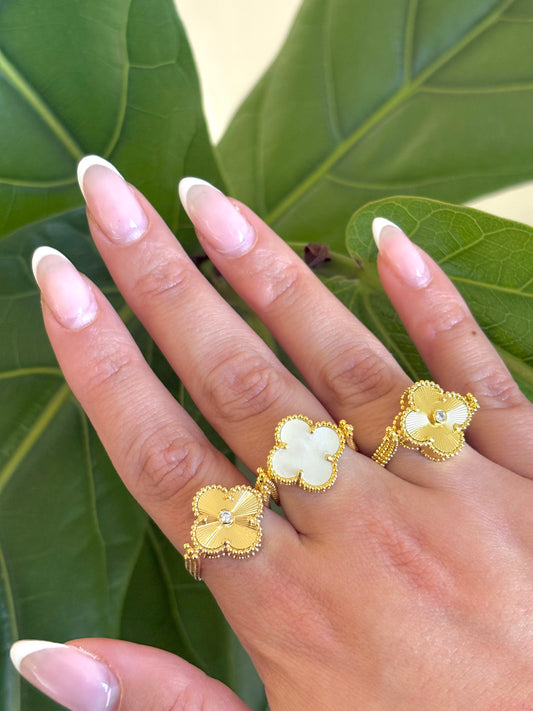 Golden Reversible Mother of Pearl Clover Ring