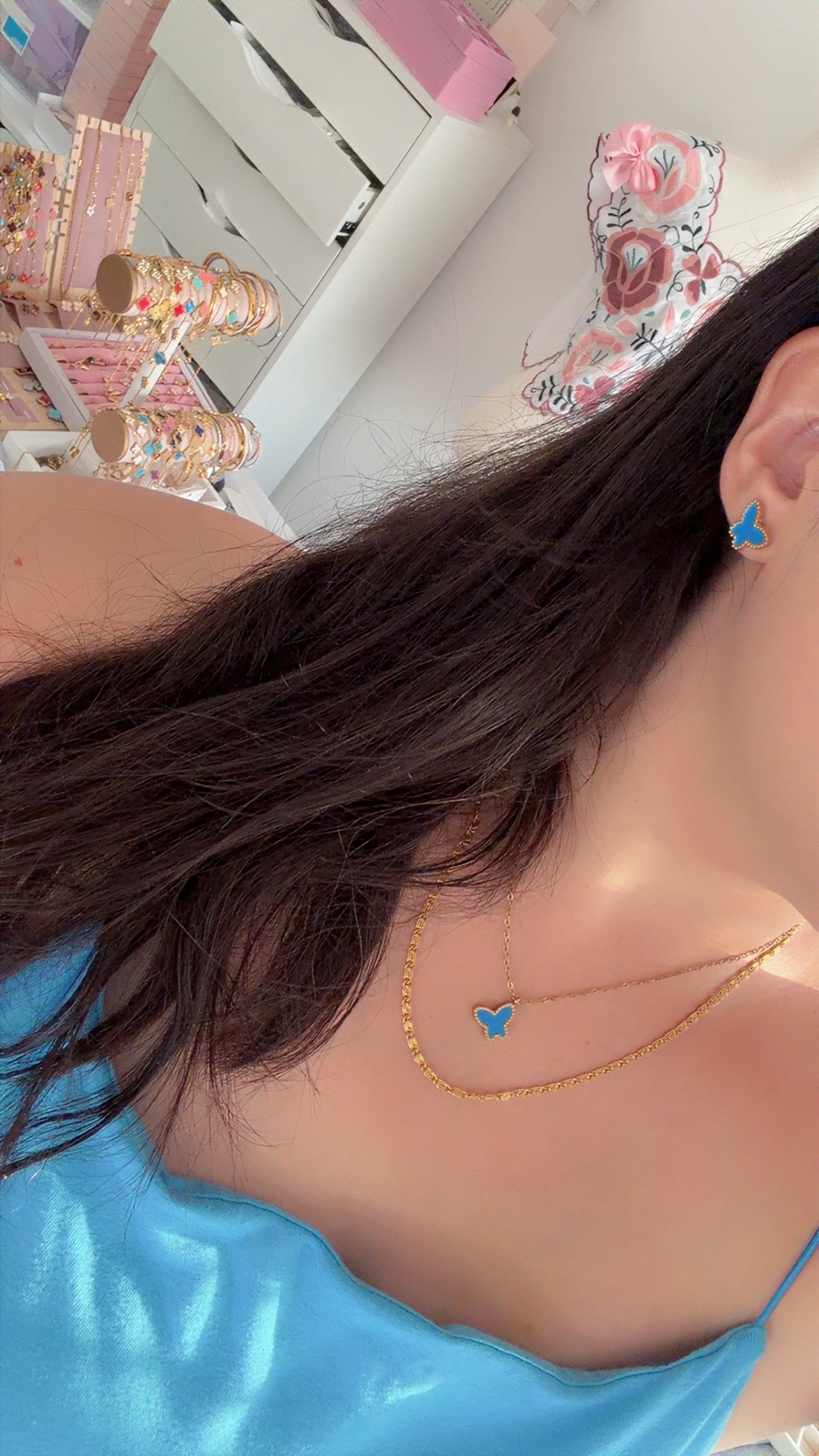 Azure Blue Butterfly Set: Stainless Steel Necklace and Earrings
