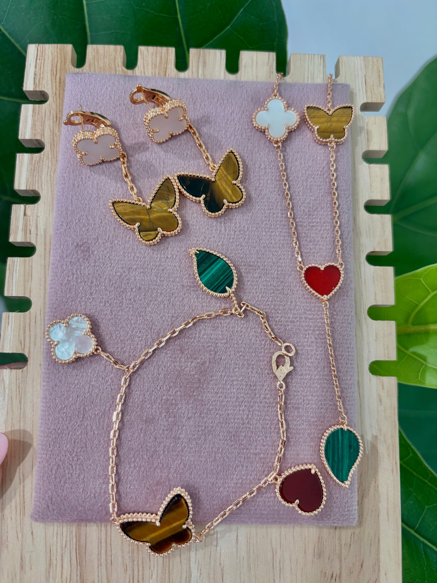 Rose Gold Enchanted Garden Tiger Eye Multi-Motif Luxe Jewelry Set (Stainless Steel & Gold Plated)