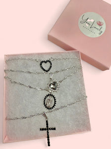 Silver Black Heart Hollow Pendant Necklace