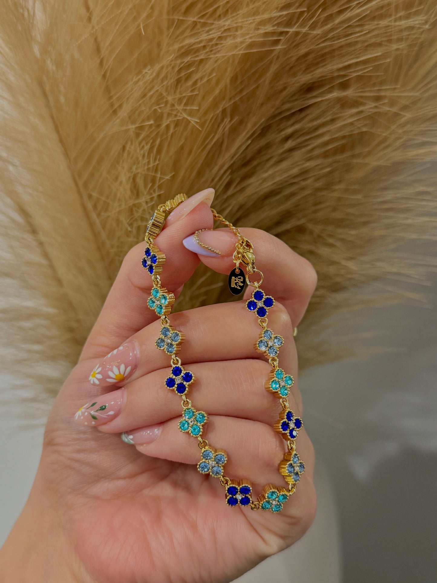 Clover Blossom Rhinestone Adjustable Stainless Steel Bracelet