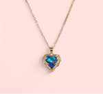 Load image into Gallery viewer, Heart &amp; Angel Wing Blue Gold Stainless Steel Necklace
