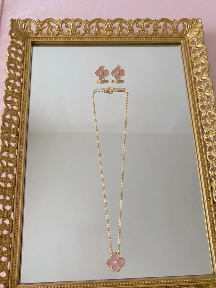 Clover Rhinestone Necklace and Earring Set