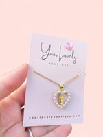 Load image into Gallery viewer, Pearl Virgencita Corazon Gold Plated Stainless Steel Necklace
