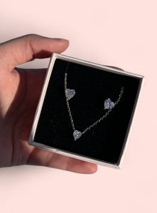White Heart Set (Necklace and Earrings) Sterling Silver 925
