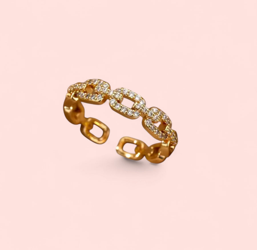 Linked Rhinestone Stainless Steel Adjustable Ring