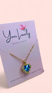 Heart & Angel Wing Blue Gold Stainless Steel Necklace