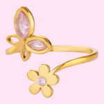 Load image into Gallery viewer, Pink Butterfly Adjustable Ring Stainless Steel
