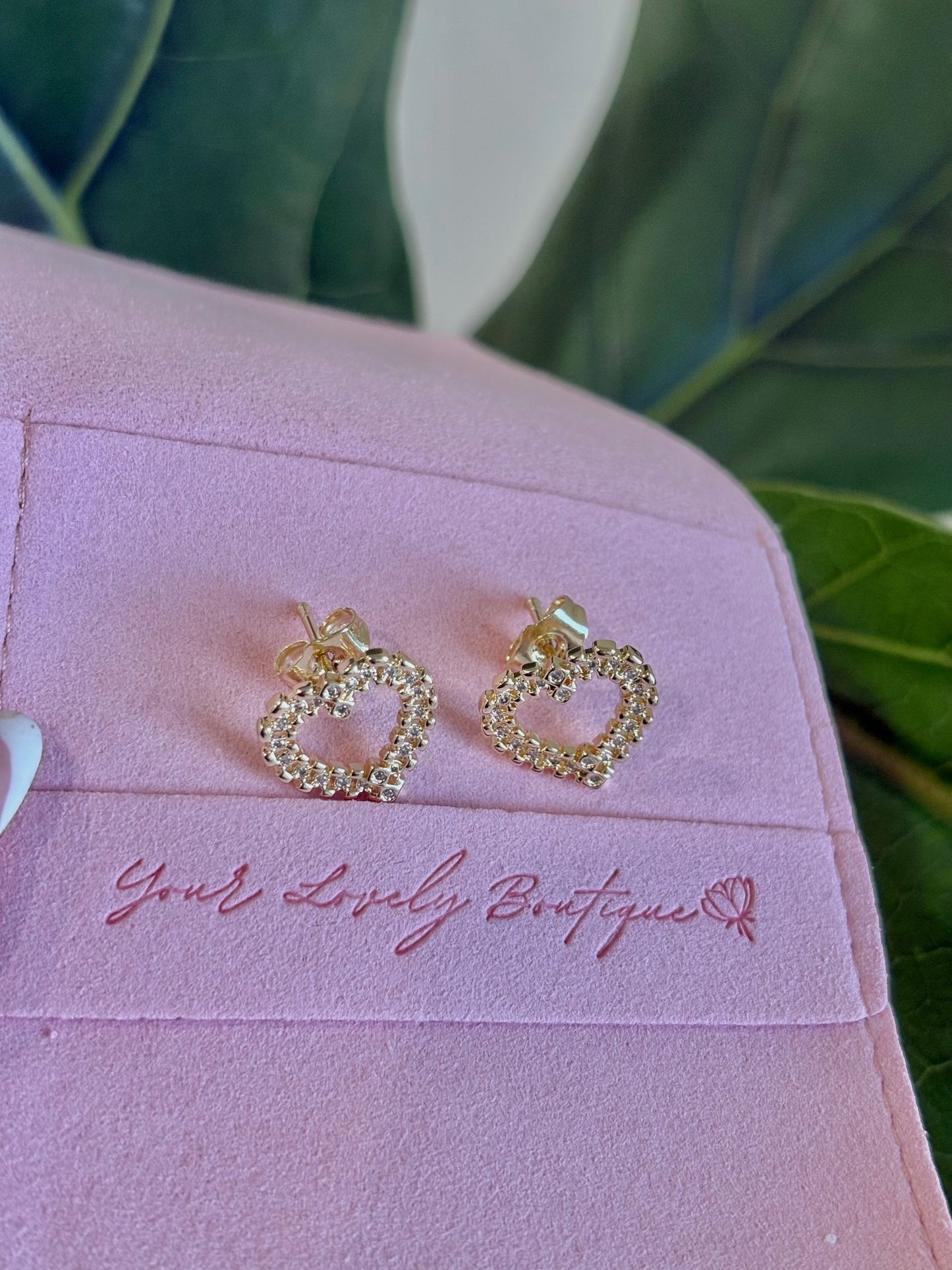 Hollow Heart Nugget Zirconia Gold Filled Stud Earrings