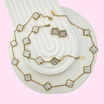 Load image into Gallery viewer, Mother Of Pearl White Clover Stainless Steel Jewelry Set: 10 Necklace, Earrings, Bracelet
