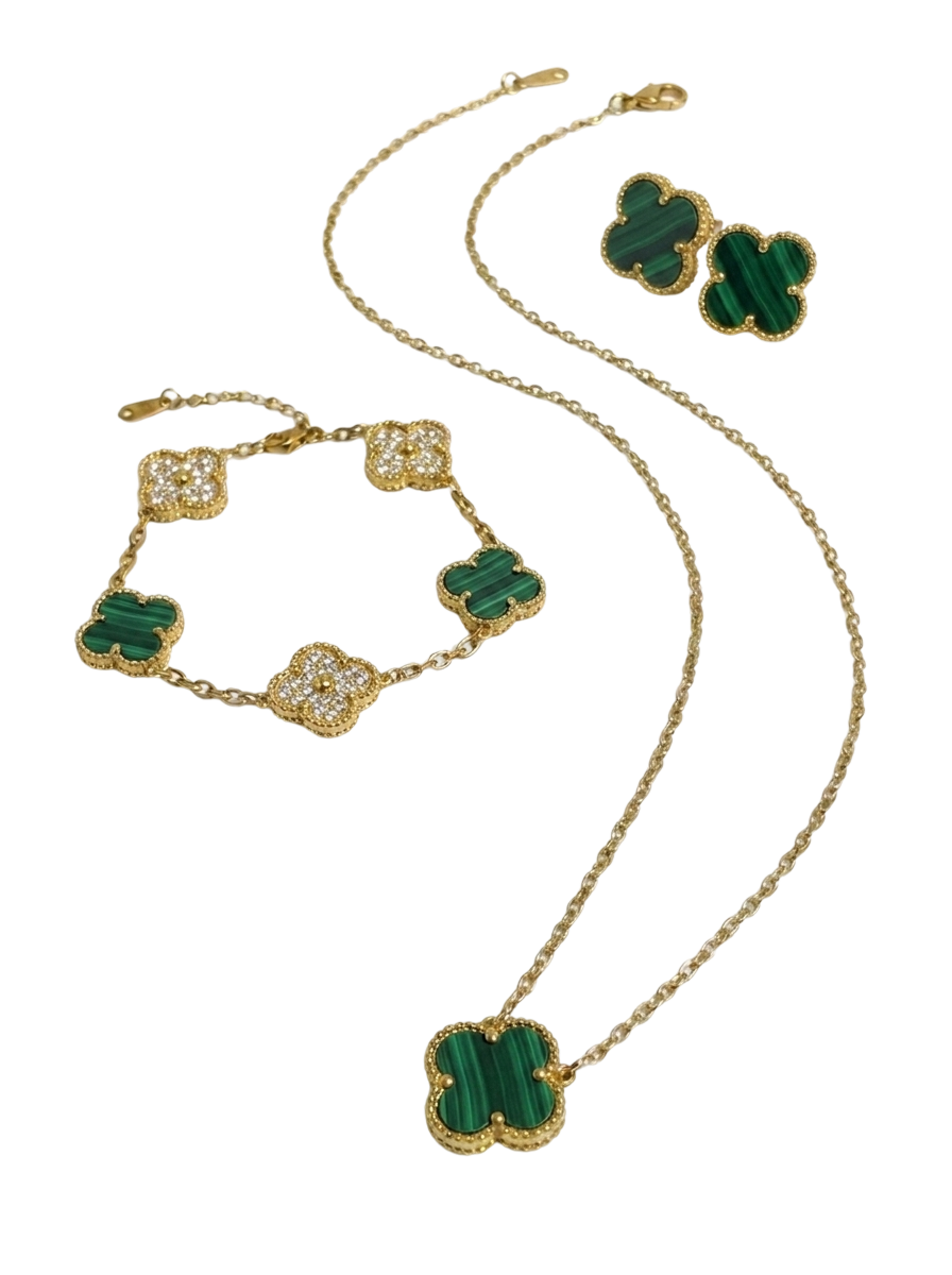 Emerald Green & Gold Clover Set