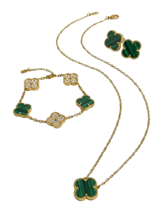 Emerald Green & Gold Clover Set