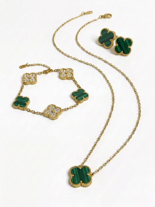 Emerald Green & Gold Clover Set