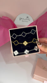 Load image into Gallery viewer, Gold Clover Stainless Steel Bracelets: Green, Red, White, and Black
