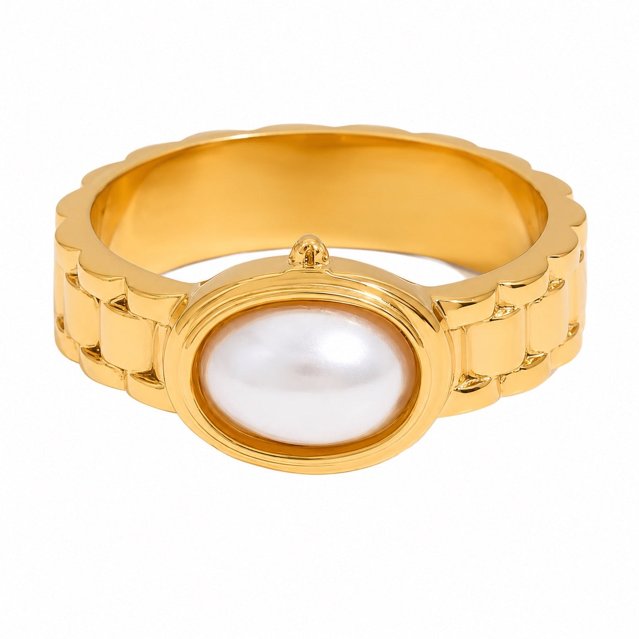 Celeste Oval Pearl Stainless Steel Ring