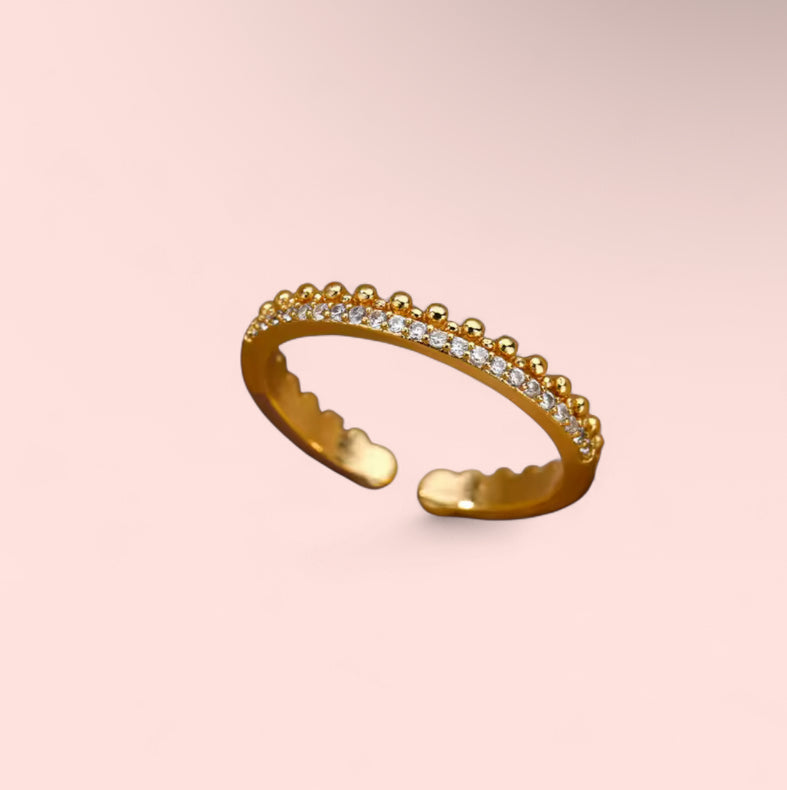 Rhinestone Band Stainless Steel Adjustable Ring