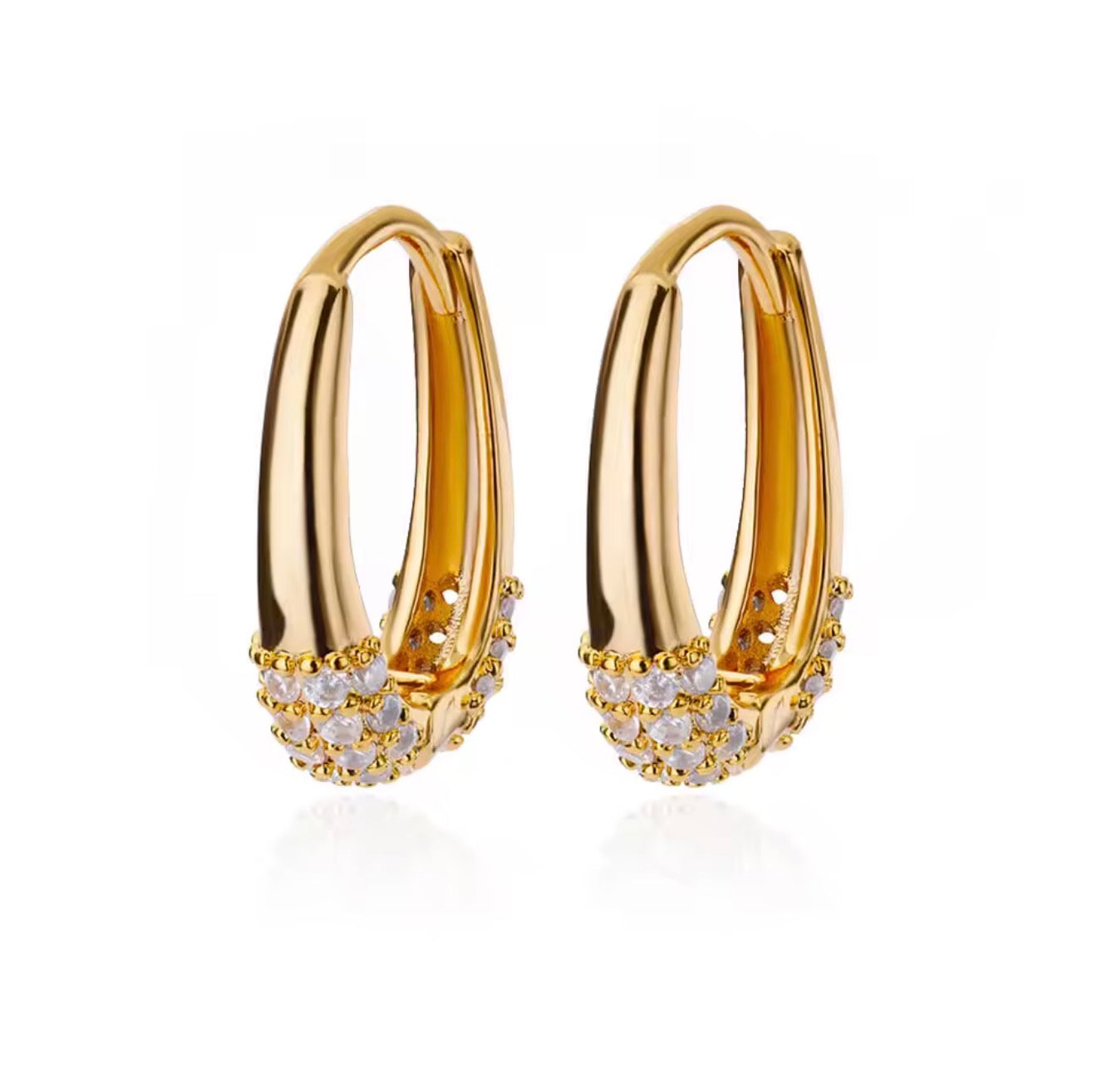 Gold-Tone Pave Huggie Hoop Earrings - Stainless Steel