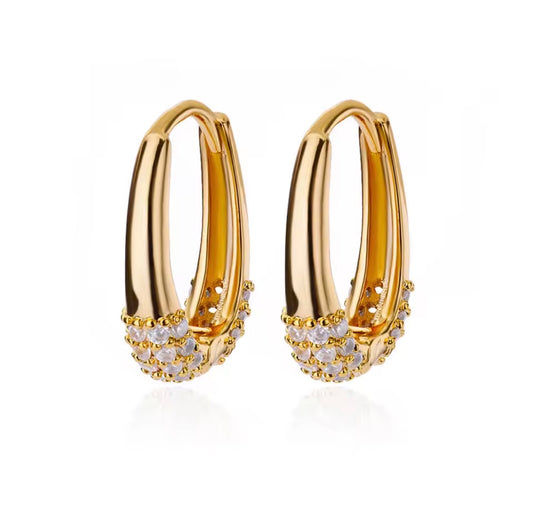 Gold-Tone Pave Huggie Hoop Earrings - Stainless Steel