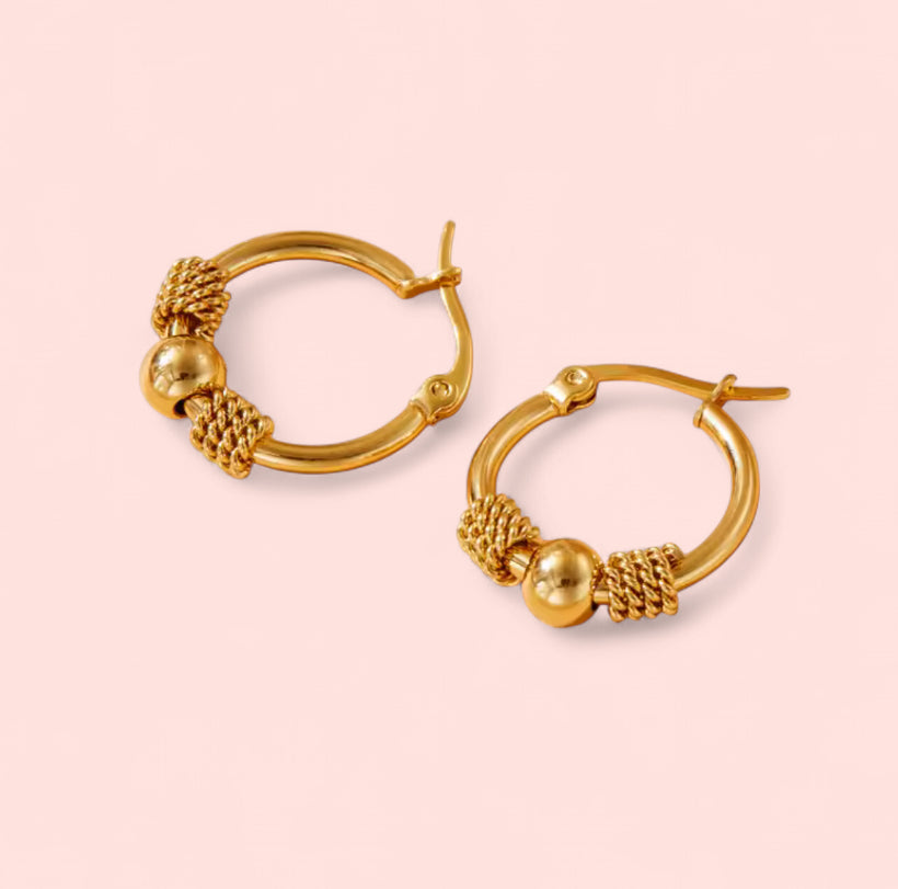 Golden Hollow Woven Hoop Stainless Steel Earrings