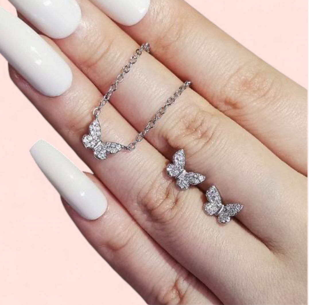Butterfly Set (Necklace and Earrings)Sterling Silver 925