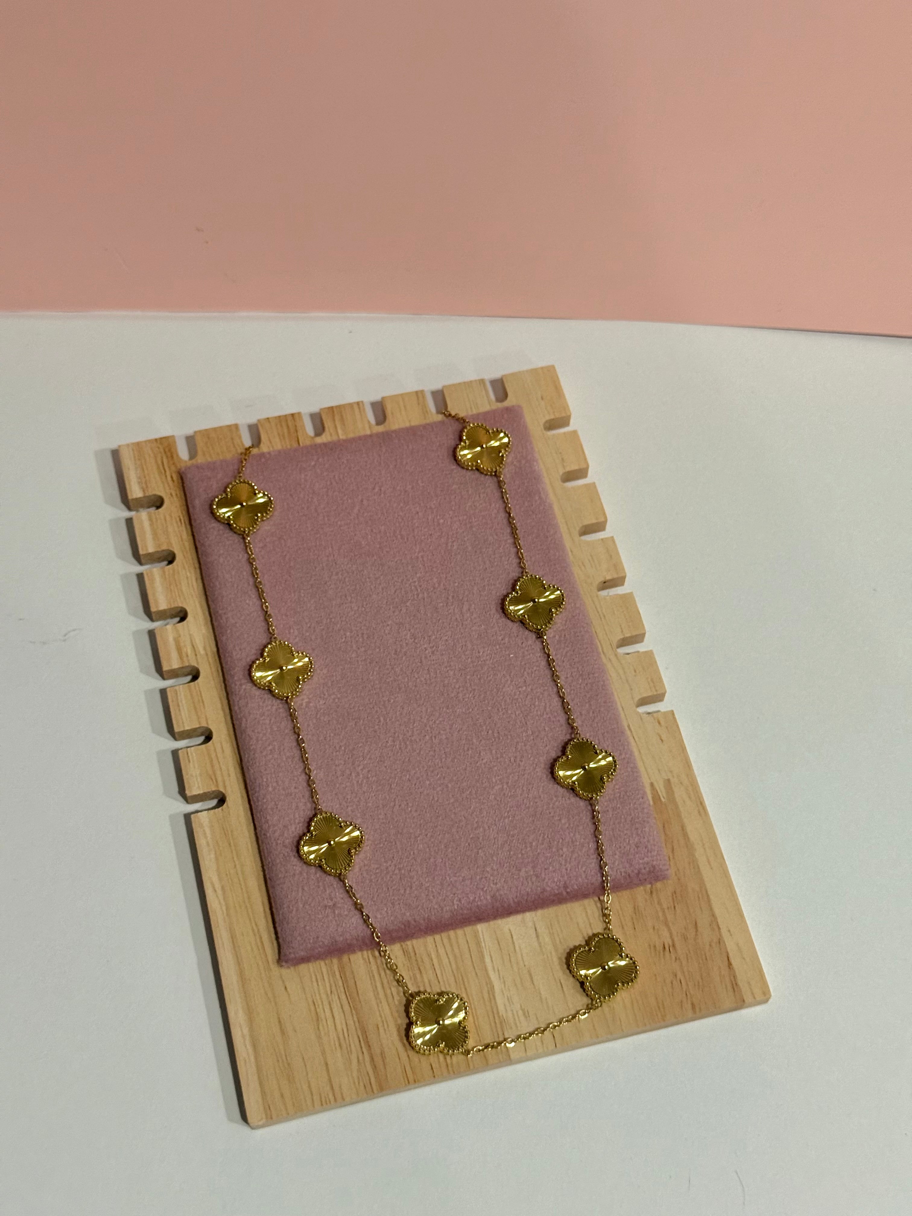 Gold Clover Stainless Steel Jewelry Set: Necklace, Earrings, Bracelet