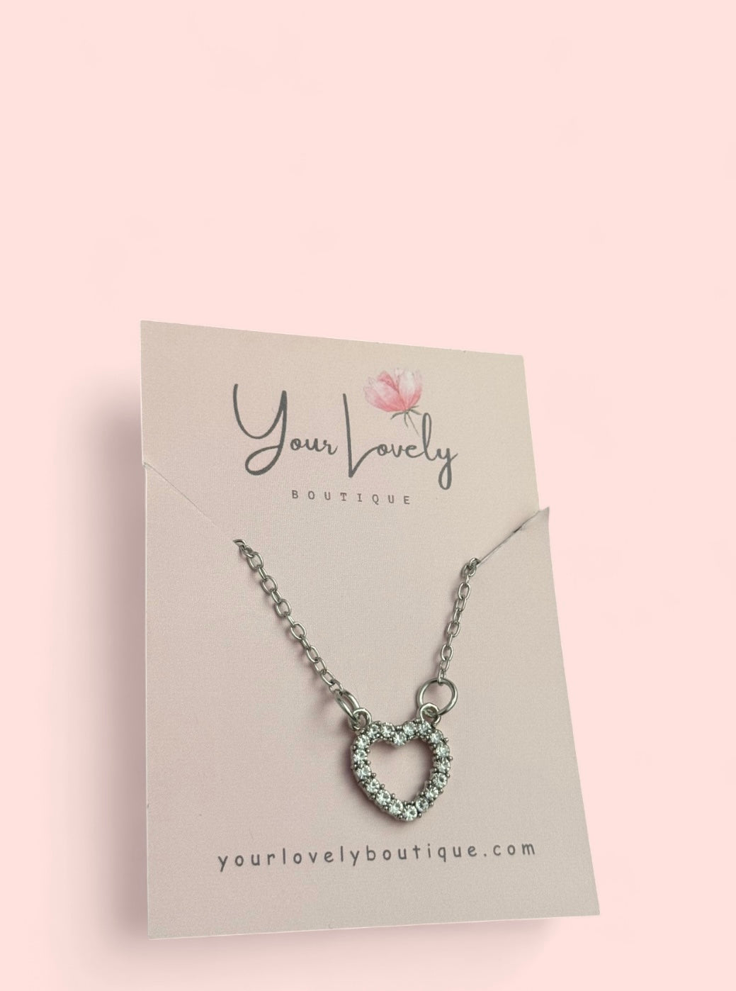 Heart Hollow Silver Rhinestone Necklace