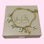 Load image into Gallery viewer, Luxe White Clover Charm Bracelet and Necklace Set Stainless Steel
