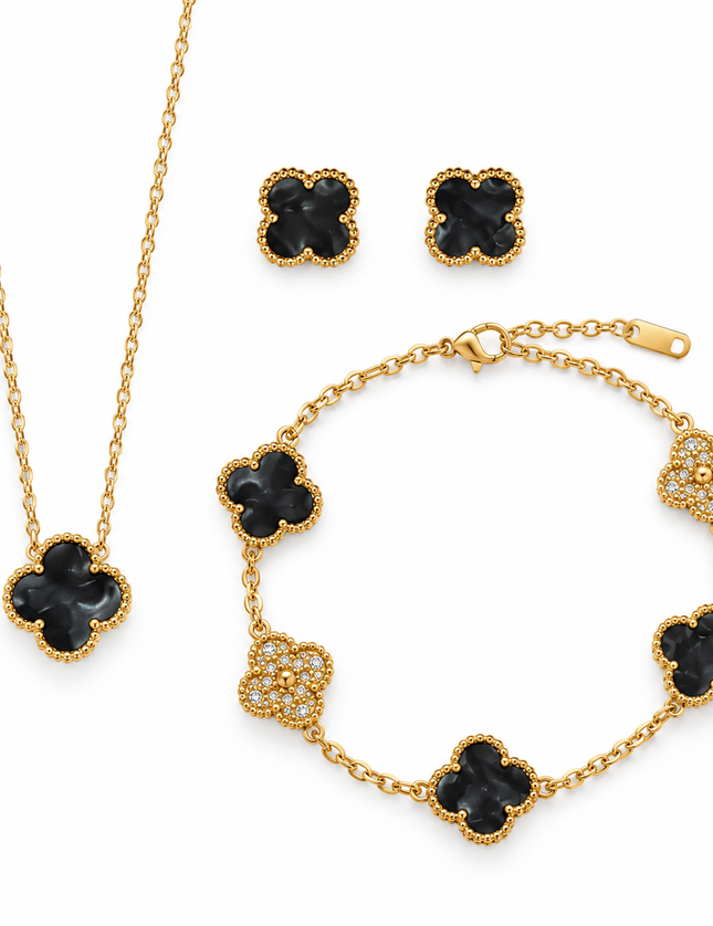 Marble Black and Gold Clover Set