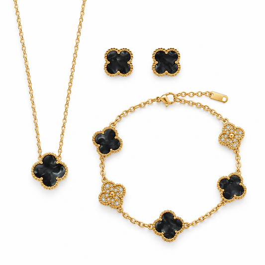 Marble Black and Gold Clover Set