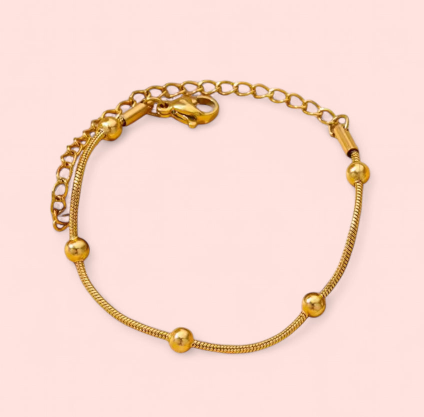 Gold Beaded Stainless Steel Bracelet