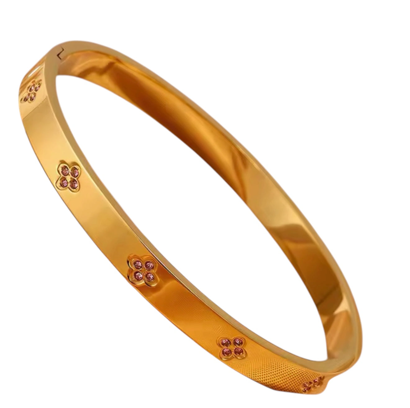 Blush Pink Clover Zirconia Stainless Steel Bangle