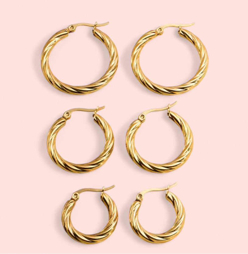 Golden Twist Hoop Stainless Steel Earrings