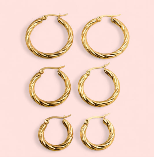 Golden Twist Hoop Stainless Steel Earrings