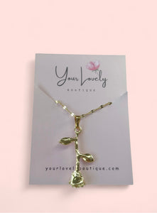 Rose Pendant Necklace Gold Stainless Steel