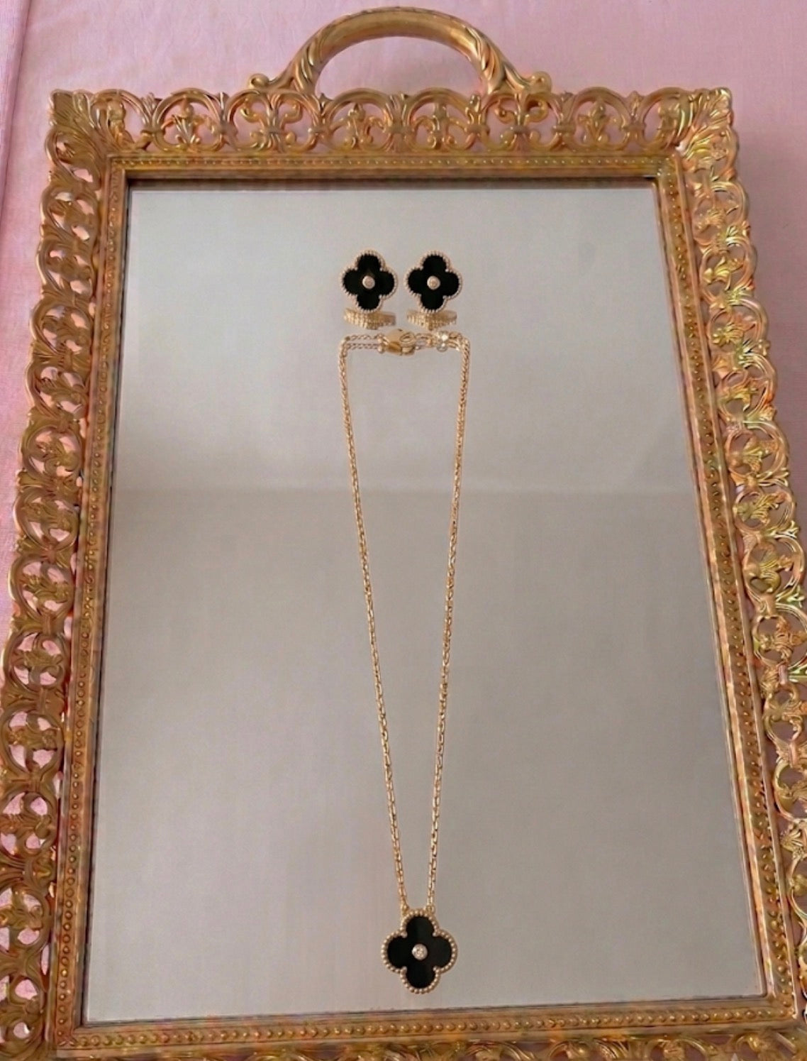 Clover Rhinestone Necklace and Earring Set