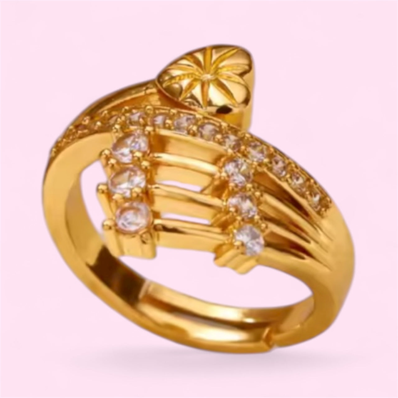 Golden Heart Zircon Layer Adjustable Stainless Steel Ring