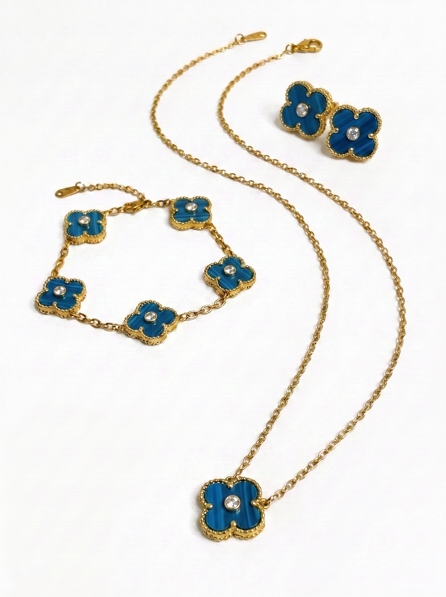 Gold Blue Mini Clover Jewelry
