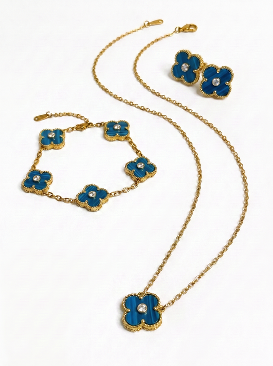 Gold Blue Mini Clover Jewelry