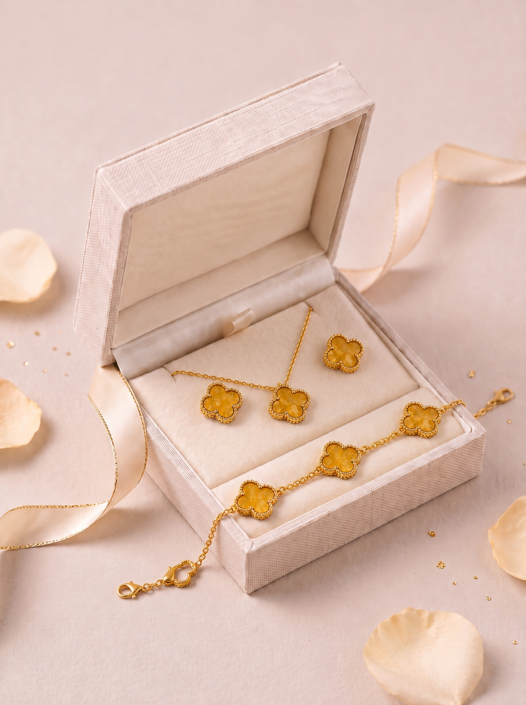 Honey Yellow & Gold Clover Jewelry