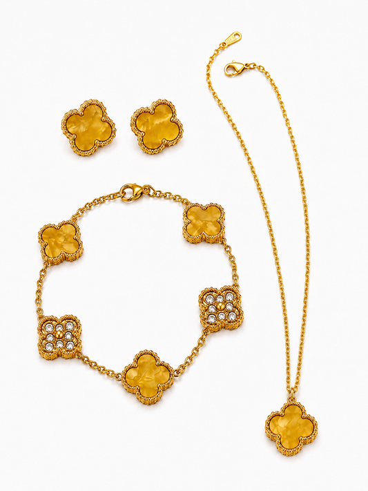 Honey Yellow & Gold Clover Jewelry