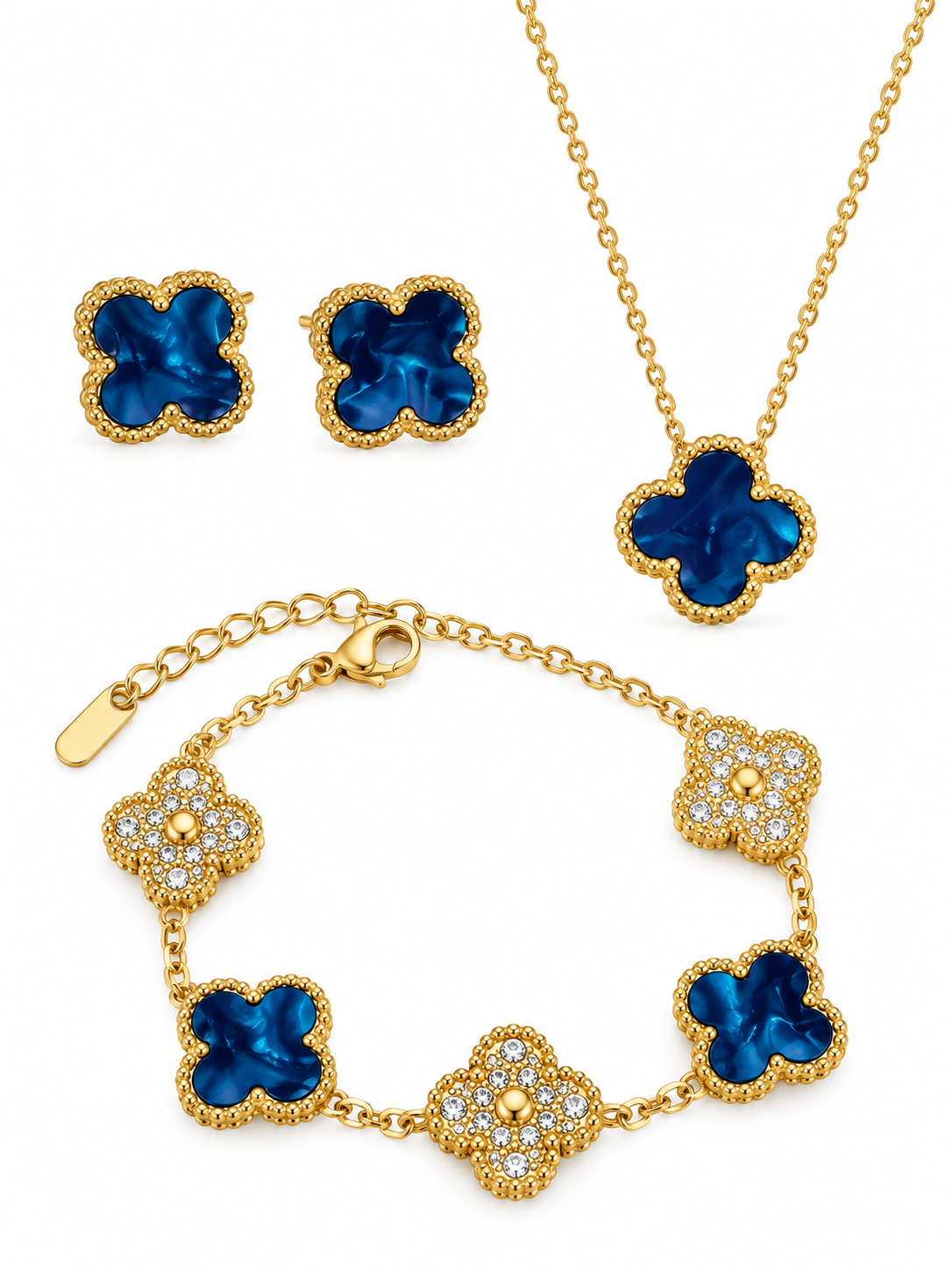 Royal Blue & Gold Clover Jewelry Set