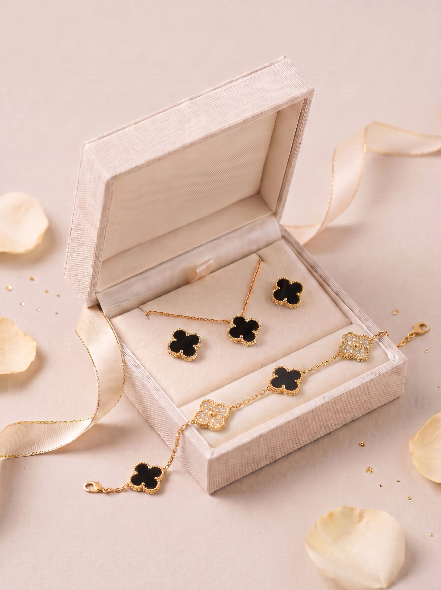 Marble Black and Gold Clover Jewelry